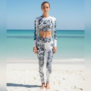 NWT $180 UPF50 set beach lounge yoga leggings & cropped top S